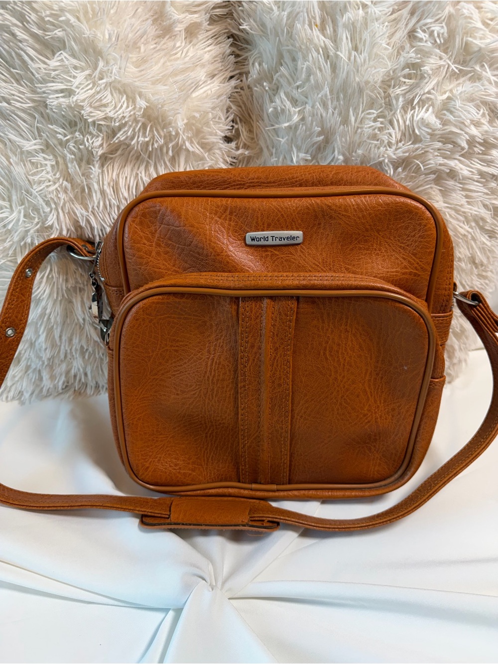 Tan Messenger Bag with Front Zip Pocket